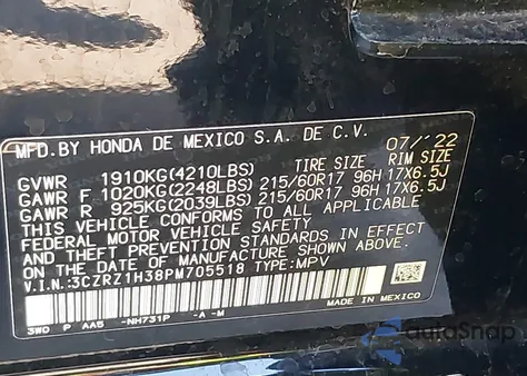 2023 Honda Hr-V 2Wd Lx from USA, damaged, VIN 3CZRZ1H38PM705518